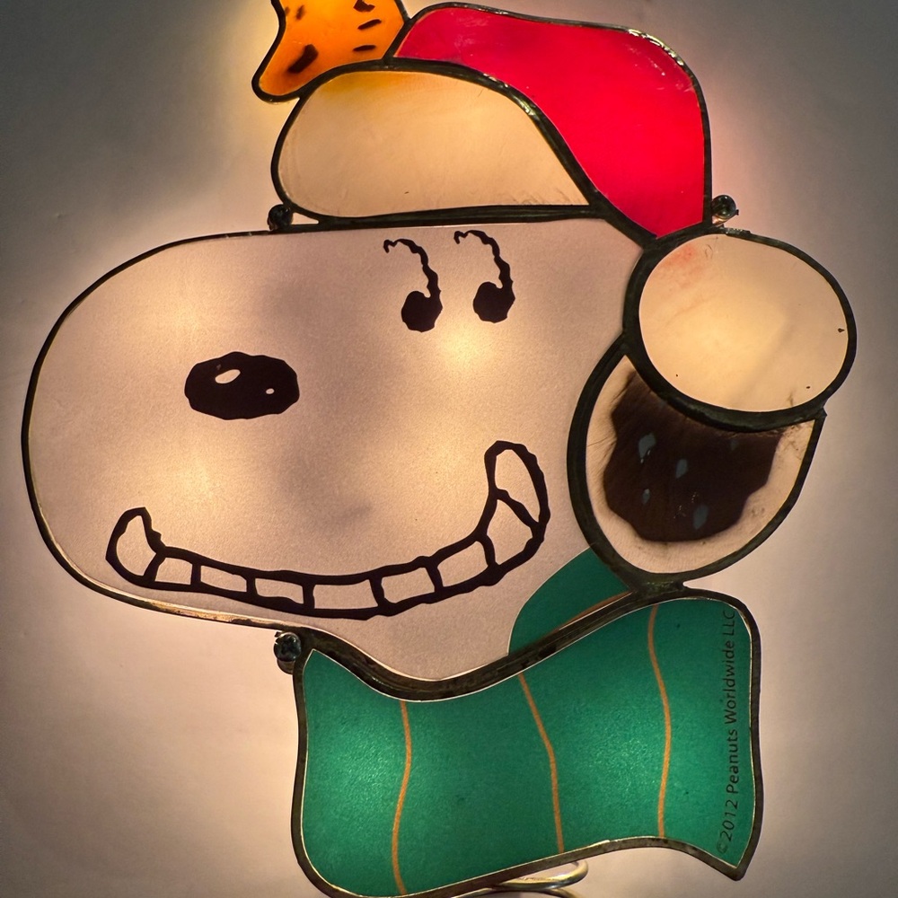 Snoopy Stained Glass Look Capiz Light Decor Tree Topper